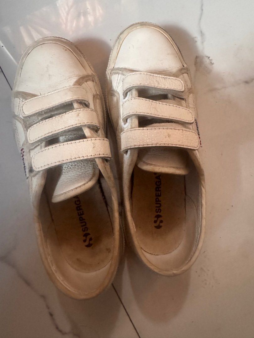Superga white leather sneakers (velcro) size7 (Category: Sneakers) located in Manila. Submitted by stealmystuff (Listing ID 1366195947, Image 2). Description: Too many sneakers.