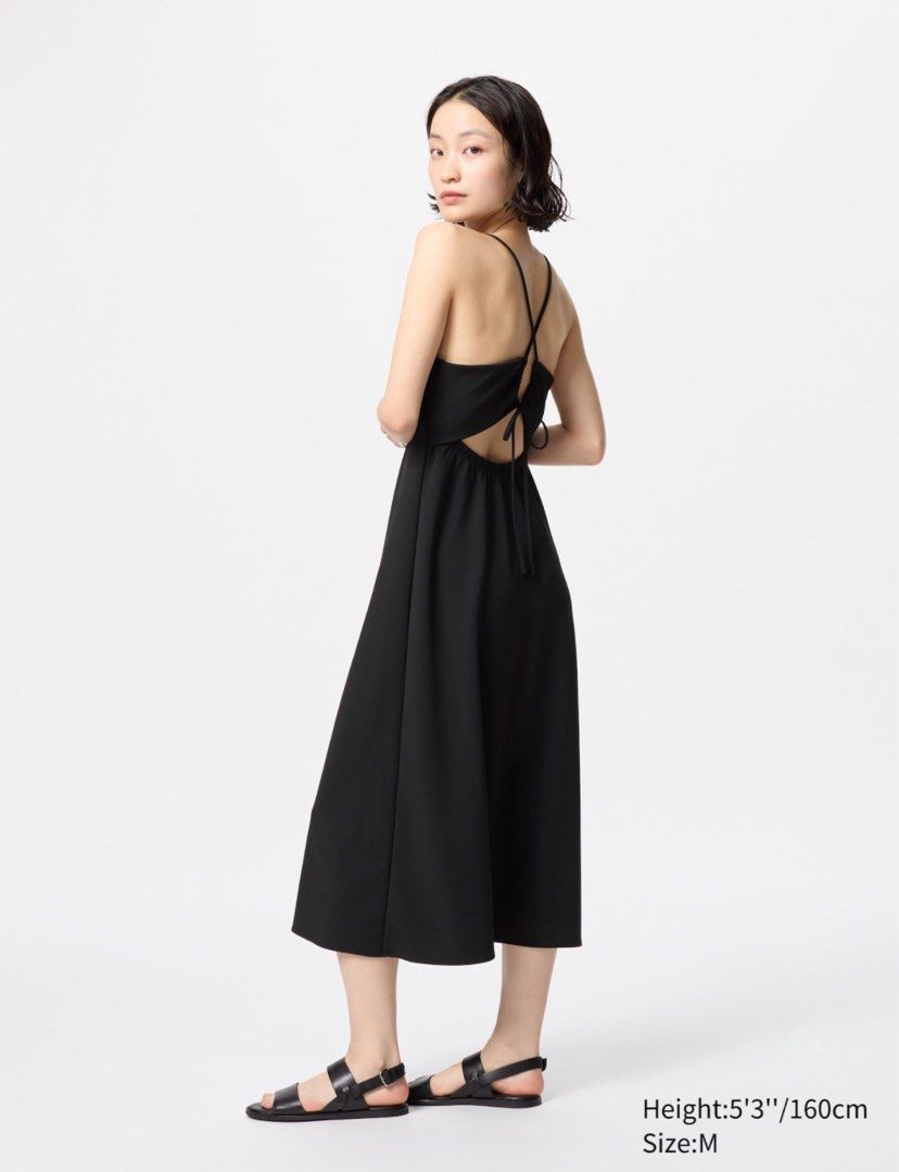 UNIQLO Crepe Jersey Bra Camisole Dress Black, Women's Fashion