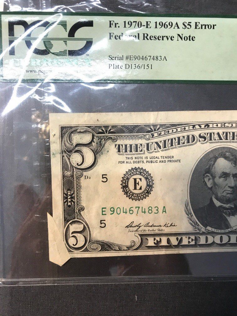 Us notes $5 error (Category: Currency) located in Singapore. Submitted by isellyoulor (Listing ID 1366205127, Image 2). Description: .