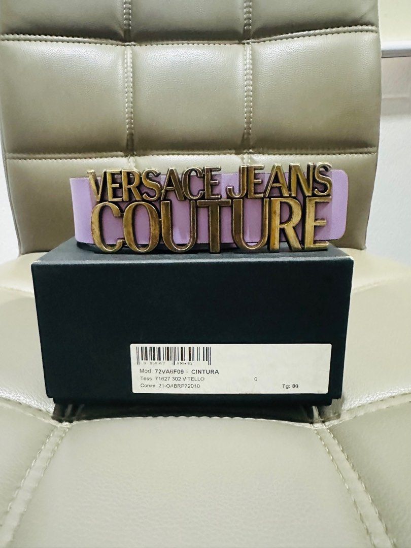 Versace belt (Category: Luxury Accessories) located in Pasig City. Submitted by emashopaholic (Listing ID 1366287611, Image 1). Description: Brand new Versace belt Lavander Leather Size 80 Box and dust bag Location: Pasig Shipping c/o buyer MOP: Gcash/BDO/BPi.
