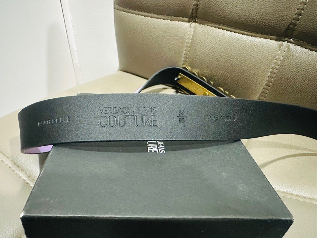 Versace belt (Category: Luxury Accessories) located in Pasig City. Submitted by emashopaholic (Listing ID 1366287611, Image 3). Description: Brand new Versace belt Lavander Leather Size 80 Box and dust bag Location: Pasig Shipping c/o buyer MOP: Gcash/BDO/BPi.