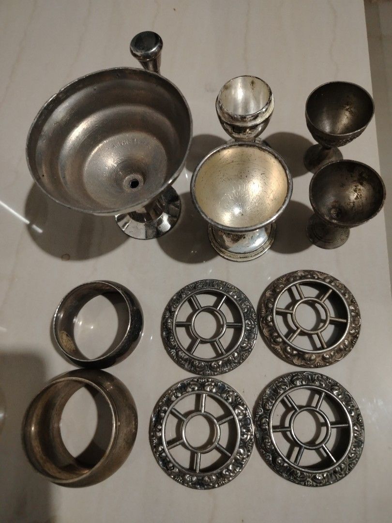 12 pcs assorted metals (Category: Dinnerware & Cutlery) located in Parang, Maguindanao. Submitted by lawon_koleksyon (Listing ID 1361776743, Image 1). Description: Napkin Ring, Goblet etc..