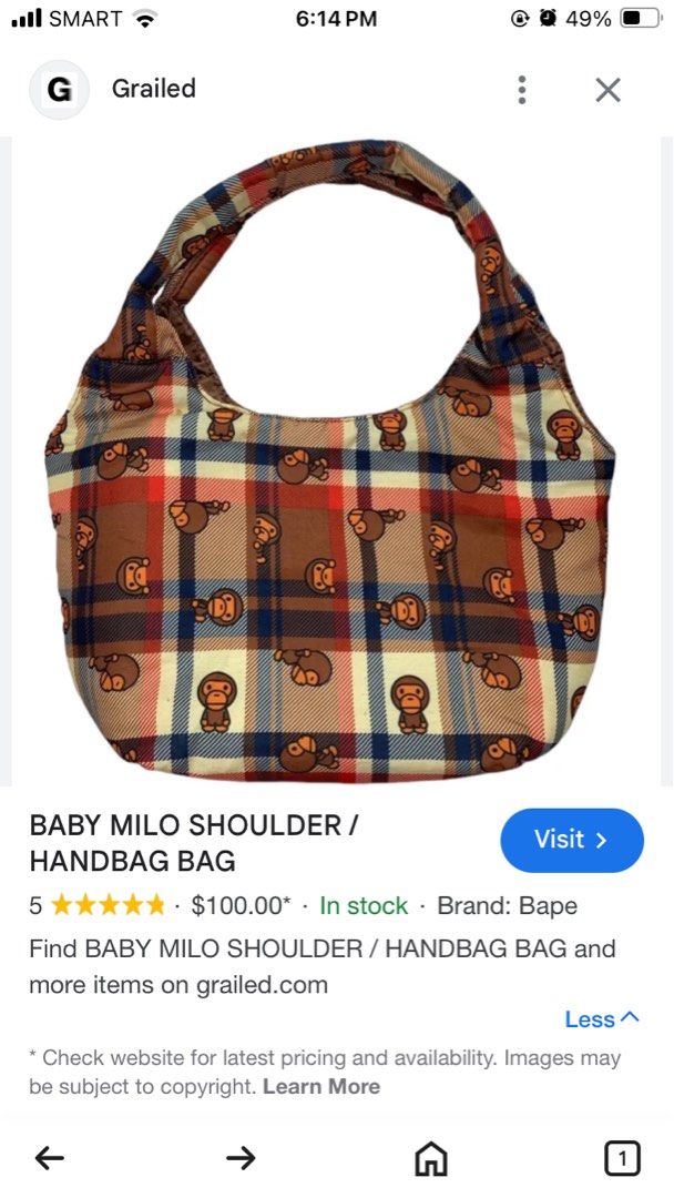 BAPE baby milo mini tote bag (Category: Tote Bags) located in Las Pinas. Submitted by ashersantos (Listing ID 1361740136, Image 1). Description: Bape Baby Milo Mini Tote Bag Minor Stitching Flaws Condition 8.5/10 .