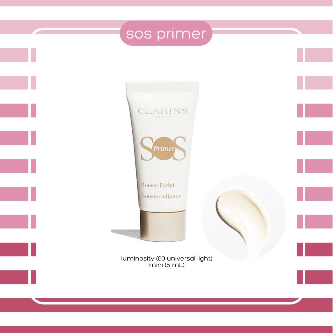 Clarins Mini SOS Primer (Category: Makeup) located in Mandaluyong City. Submitted by beautybuysmnl (Listing ID 1361718563, Image 1). Description: Clarins SOS Primer in Luminosity (00 Universal Light) 🇫🇷 Mini size (5mL); unboxed. Color-correcting and perfecting makeup primer that hydrate and prep skin for flawless makeup application 💖 💯Authentic ⭐️ Brand new 🛒 On hand ✈️ Nationwide shipping 📦 Same-day delivery (within MM) 🤳Send us a DM to o