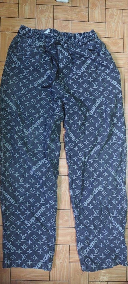 Louis Vuitton X Supreme Blue Monogram Denim pants (Category: Luxury Apparel) located in Manila. Submitted by luvbags40524 (Listing ID 1361725621, Image 1). Description: Good condition Size: 30-32 Garterized First picture not mine Dm for interested.