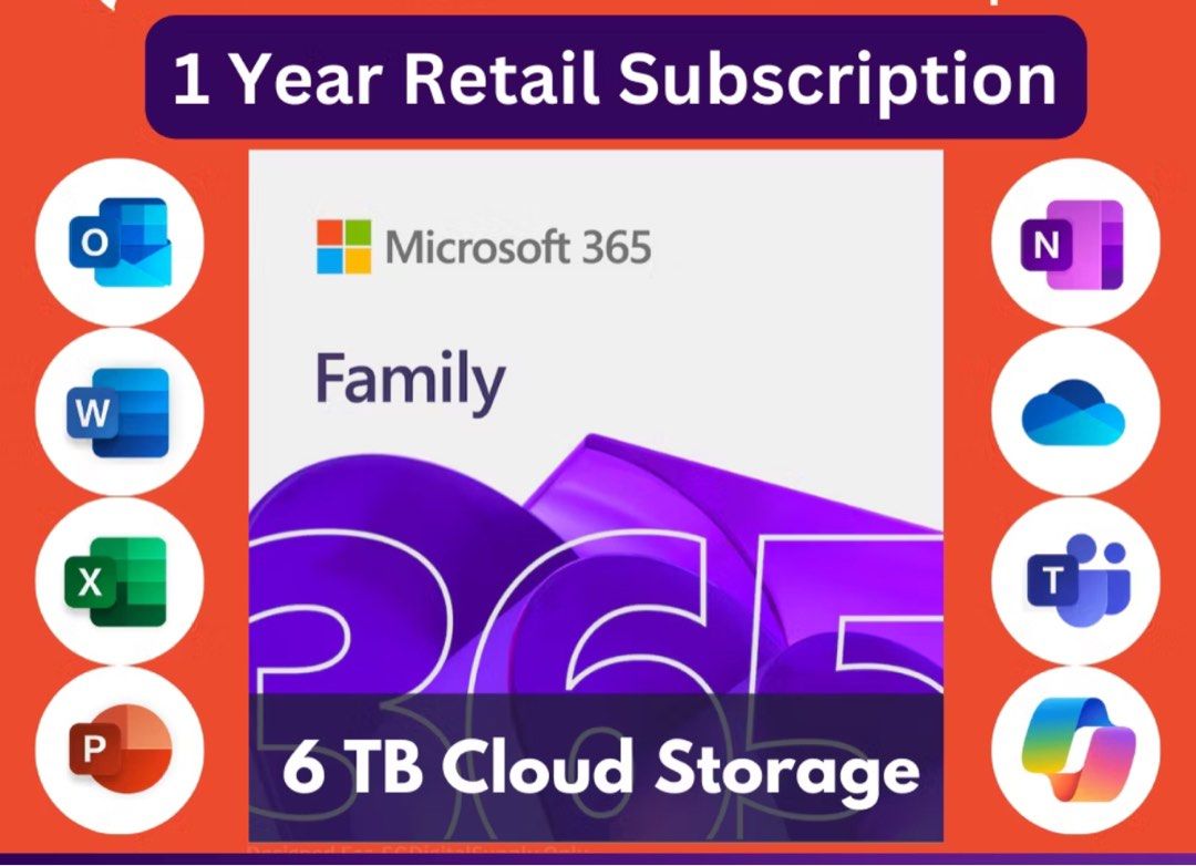 Microsoft 365 FamilyRetail Subscription | 6 Users |634376223797771110