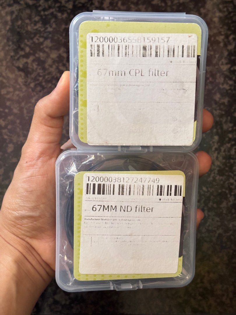 ND Filter and CPL Filter -67MM (Category: Lens & Kits) located in Manila. Submitted by boughtinternational (Listing ID 1361658121, Image 1). Description: get both for ₱999 rfs: gifted.