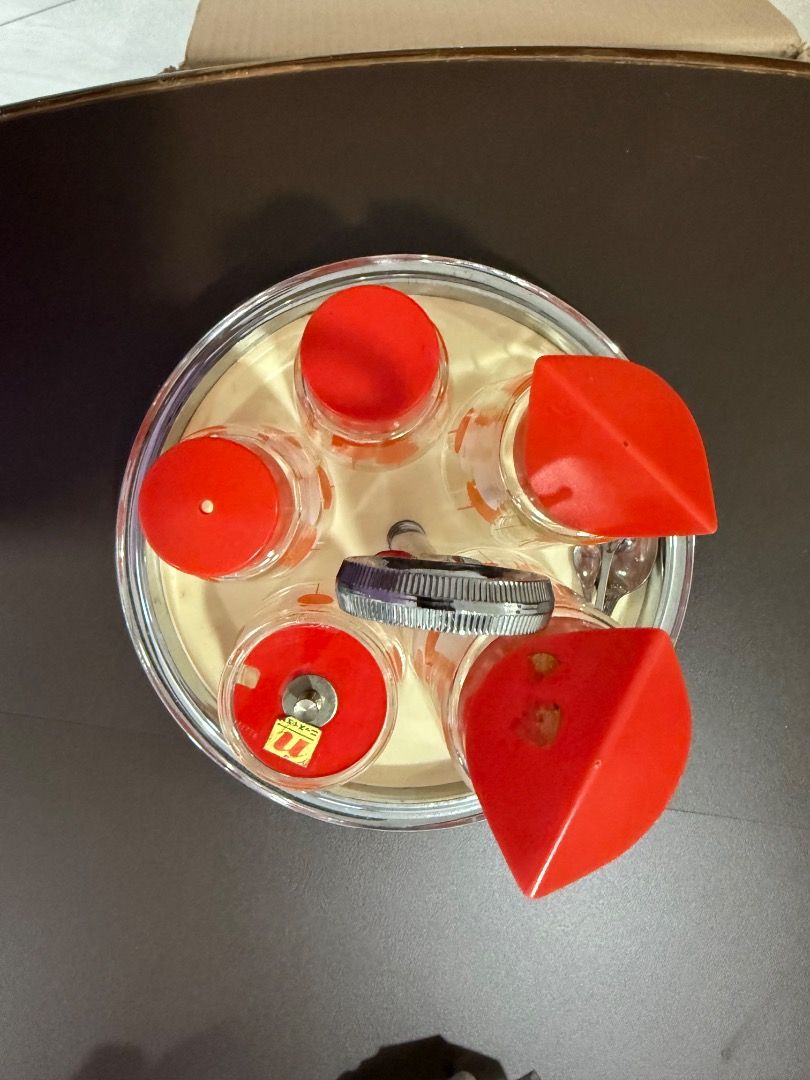 New 5 pc Glass condiments set (Category: Other Kitchenware & Tableware) located in Quezon City. Submitted by docangela (Listing ID 1361672374, Image 2). Description: Glass condiments container with small spoons.