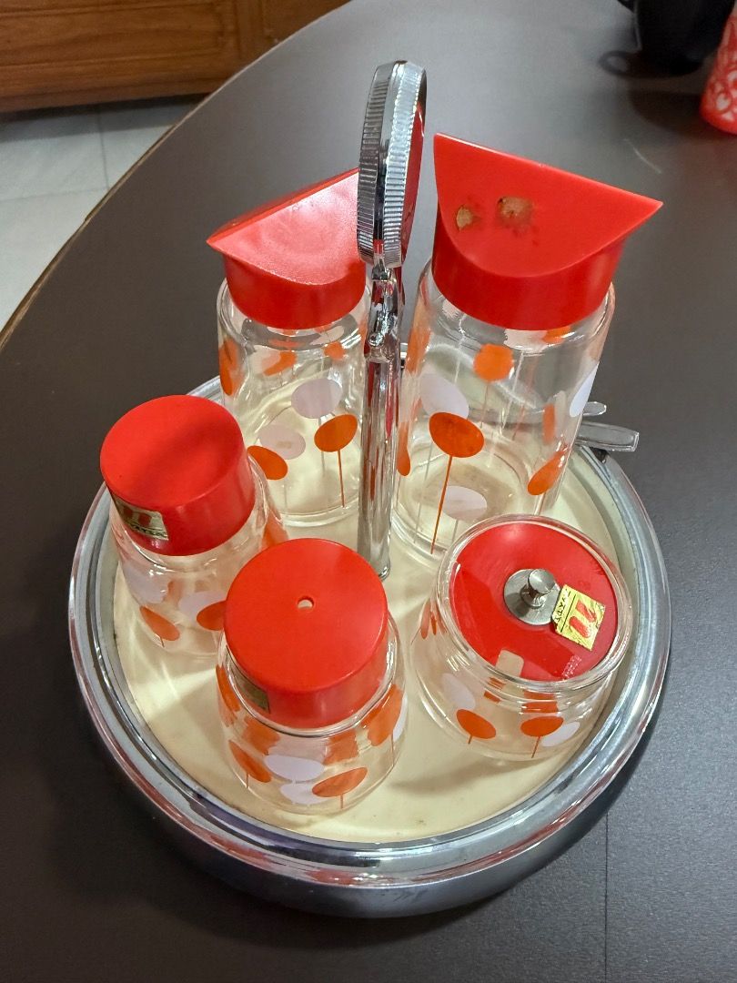 New 5 pc Glass condiments set (Category: Other Kitchenware & Tableware) located in Quezon City. Submitted by docangela (Listing ID 1361672374, Image 3). Description: Glass condiments container with small spoons.
