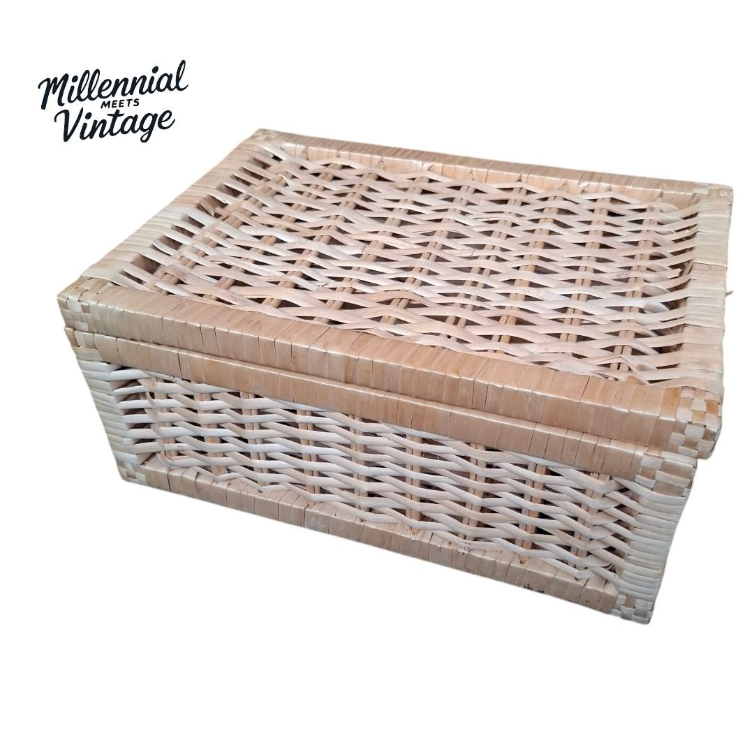 Small rattan storage box basket with lid (Category: Storage Boxes & Baskets) located in Dasmarinas. Submitted by millennialmeetsvintage (Listing ID 1361687440, Image 2). Description: last price posted no haggling 🙅‍♀️ 📌 shipping via lalamove only 📌 no reservations, first-to-pay basis 📌 no physical store, no walk-ins 📌 ships from dasma cavite 📌 no COD transactions.