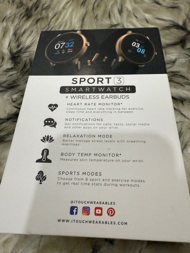 Sport 3 Smartwatch and Wireless Earbuds (Category: Wearables & Smart Watches) located in San Juan City. Submitted by Charless129 (Listing ID 1361739155, Image 2). Description: Sport 3 Smartwatch and Wireless Earbuds -Compatible with Android and IOS -Magnetic Charging Cable Included ✅ -Lightweight ✅ -Heart Rate Monitor✅ -Relaxation Mode ✅ -Body Temp Monitor ✅ -8 sport and exercise modes✅ -Calorie Tracker ✅ -Pedometer (track your steps) ✅ -Music an