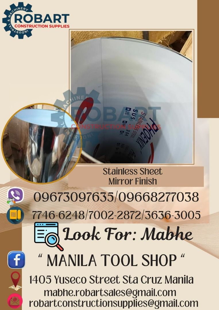 stainless sheet mirror finish (Category: Cleaning Tools & Supplies) located in Caloocan City. Submitted by robartmari68459 (Listing ID 1361649174, Image 1). Description: stainless sheet mirror finish 4ftx8ft x .4mmthk 𝚁𝙾𝙱𝙰𝚁𝚃 𝙲𝙾𝙽𝚂𝚃𝚁𝚄𝙲𝚃𝙸𝙾𝙽 𝚂𝚄𝙿𝙿𝙻𝙸𝙴𝚂 𝙾𝚏𝚏𝚒𝚌𝚎 𝙰𝚍𝚍𝚛𝚎𝚜𝚜: 𝟷𝟺𝟶𝟻 𝚈𝚞𝚜𝚎𝚌𝚘 𝚂𝚝. 𝚂𝚝𝚊 𝙲𝚛𝚞𝚣 𝙼𝚊𝚗𝚒𝚕𝚊 𝚂𝙴𝙽𝙳 𝚄𝚂 𝙼𝙴𝚂𝚂𝙰𝙶𝙴 𝙵𝙾𝚁 𝙸𝙽𝚀𝚄𝙸𝚁𝙸𝙴𝚂 𝙶𝚕𝚋𝚎 - (𝟶𝟿𝟼𝟽𝟹-𝟶𝟽𝟼𝟹𝟻) �