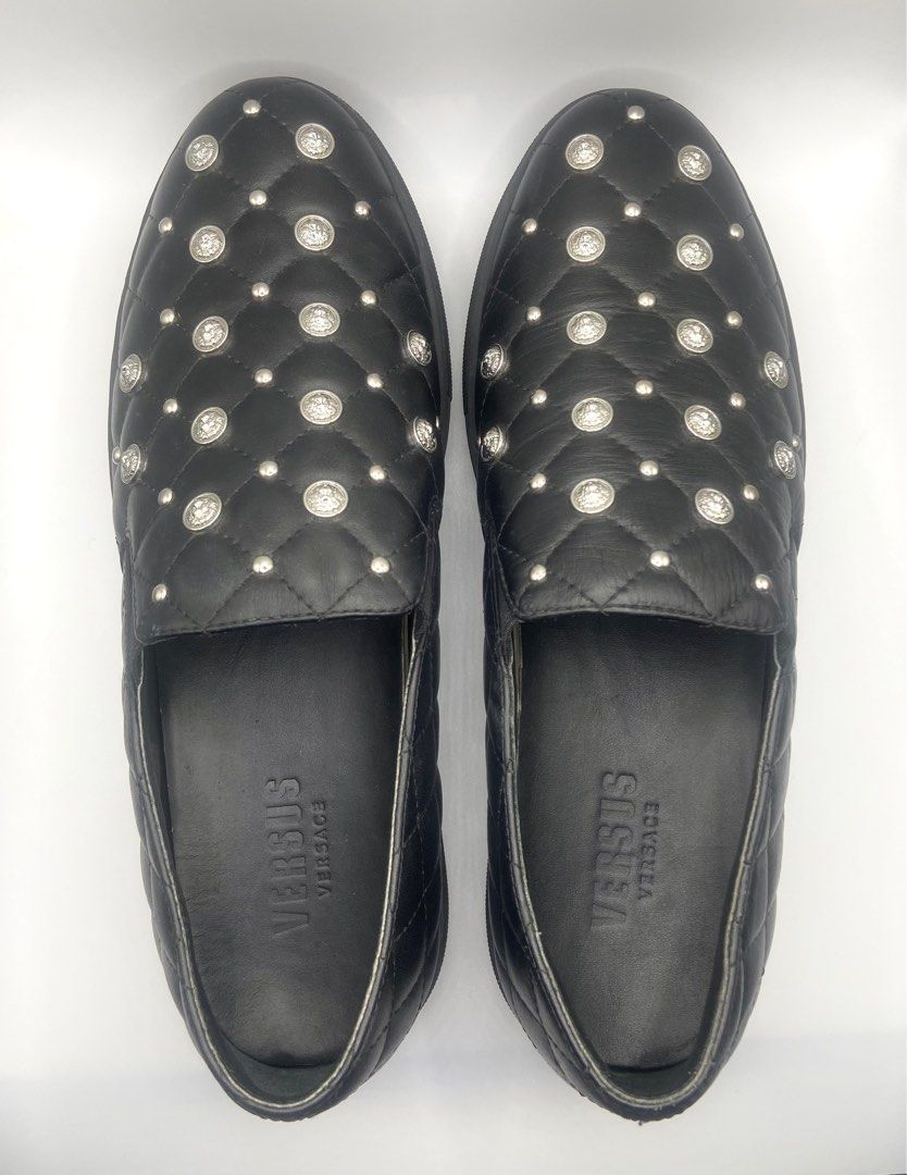 VERSUS by VERSACE Studded Leather Trainers- unused! (Category: Sneakers & Footwear) located in Quezon City. Submitted by prime_ticks (Listing ID 1361670006, Image 1). Description: Size 39- Fits an 8 New - unused- just fitted No inclusion Lalamove delivery.