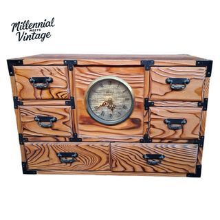 Vintage Tansu burned cedarwood jewelry box organizer keepsake medicine box