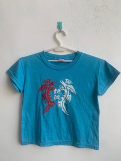 Y2K BLUE CHINESE DRAGON GRAPHIC DESIGN BABY TEE TOP