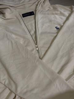 Abercrombie and Fitch A&F Soft Fleece French Terry Icon Full Zipped Hoodie Cream XL 拉鍊衛衣64229519379843110