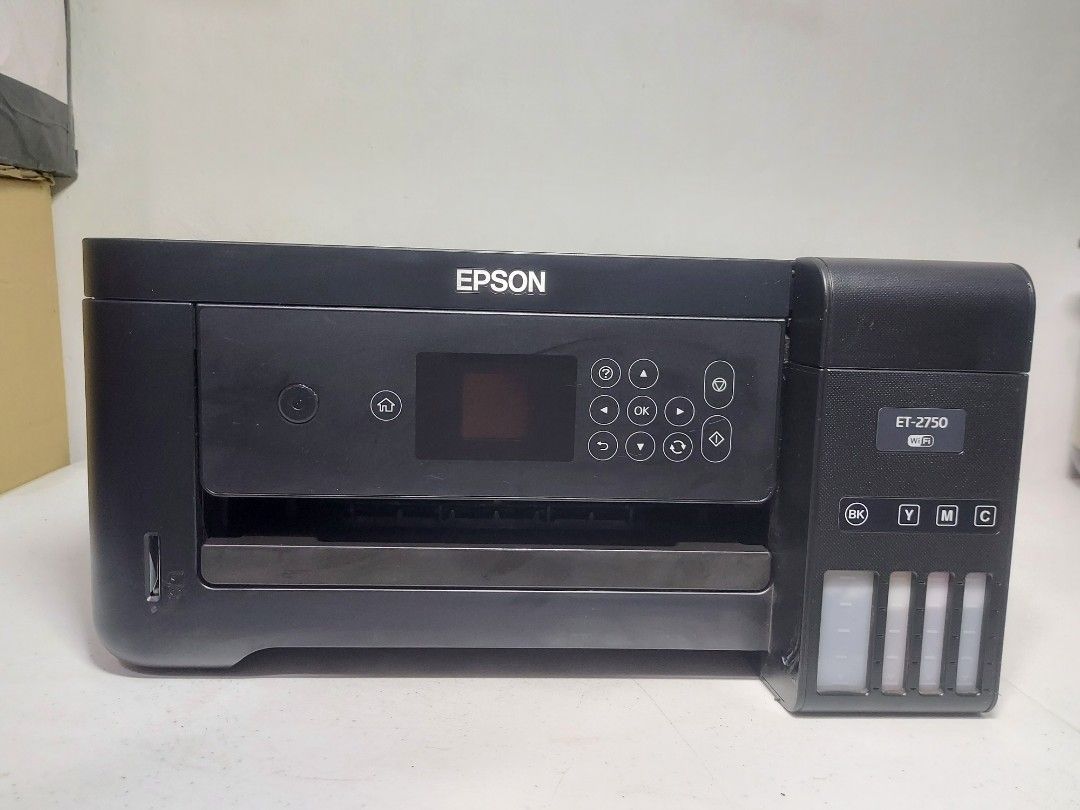 Epson ET-2750 Printer and Scanner (Category: Printers, Scanners & Copiers) located in Rizal. Submitted by potato_corner (Listing ID 1366453231, Image 1). Description: Epson Printer Australian mall pull out used display unit 220v model: ET-2750 future wifi connect colord screen scanner easy to connect to pc or laptop.