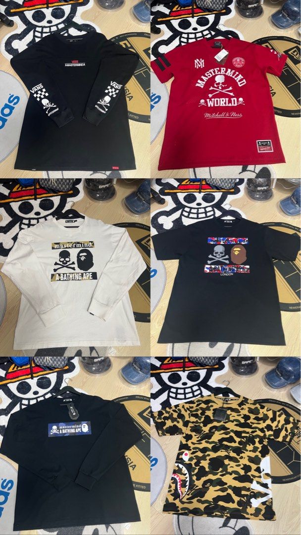 Mastermind collab (Category: Activewear) located in Johor Bahru. Submitted by pantera.co (Listing ID 1366528119, Image 1). Description: Item mastermind collab ingin dilepaskan 1.MMJ X VANS (XL) Longsleve RM 1k (like new) 2.MMW X M&N (L) RM1.1k (new) 3.MMJ X BAPE (L) W Longsleve RM650 (used) 4.MMJ X BAPE LONDON (L) RM 1k (like new) 5.MMJ X BAPE (L) B Longsleve RM1.1k (new) 6.MMJ X BAPE (L) camo RM1k (new) Ambik combo dapat harga best 😎 Berminat b