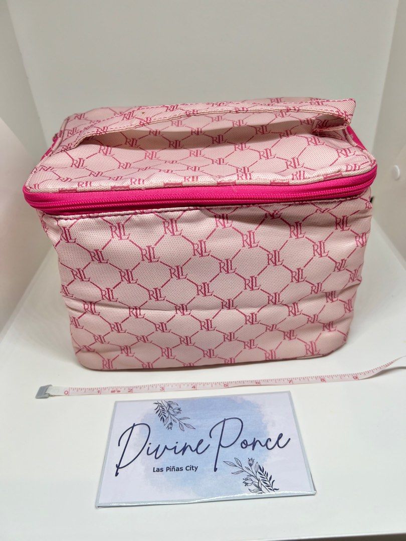 Original Ralph Lauren Make up pouch vanity kit (Category: Purses & Pouches) located in Las Pinas. Submitted by chowyu (Listing ID 1366490691, Image 1). Description: Original Ralph Lauren Make up pouch / vanity kit / Toiletry kit Light makeup stain on the zipper but barely noticeable. Excellent condition. Clean inetrior. Can hold lots of makeup products and toiletries. It’s PINK and it’s so classy! All over print RL logo. Original. I tried to my b
