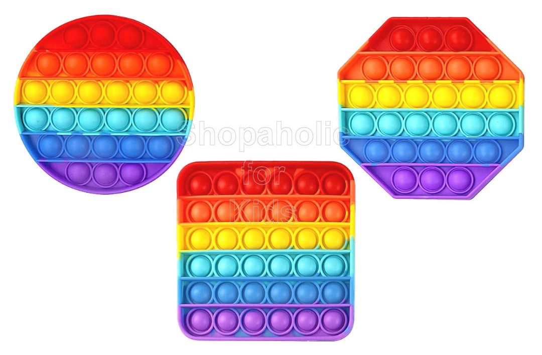 Push Pop Bubble Fidget Toy Rainbow (Category: Kids Toys) located in San Juan City. Submitted by shopaholicforkids (Listing ID 1366453451, Image 1). Description: Push Pop Bubble Fidget Toy Rainbow This is a fantastic sensory toy perfectly designed to relieve stress and to provide hours of fun! Just press the bubbles and when you are done on one side, flip it over and start again! Made of soft silicone material. Easy to carry and washable too. Meas
