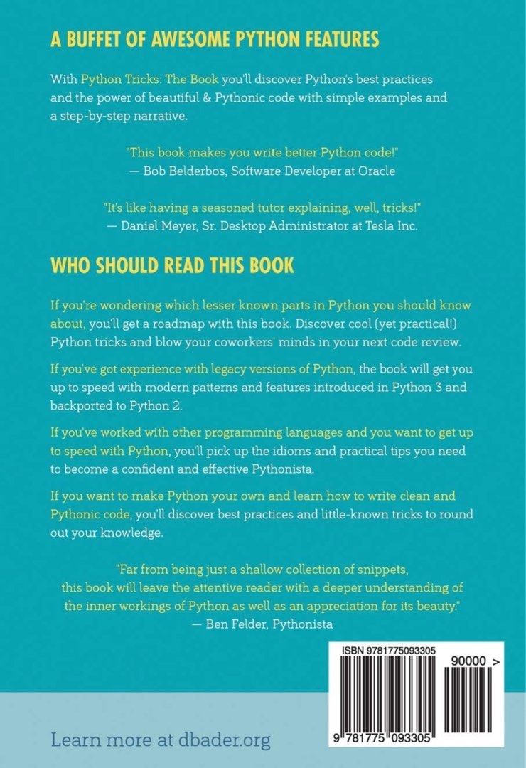 Python Tricks: A Buffet Of Awesome Python Features book (Category: Textbooks) located in Singapore. Submitted by yellow_7 (Listing ID 1366528658, Image 2). Description: .