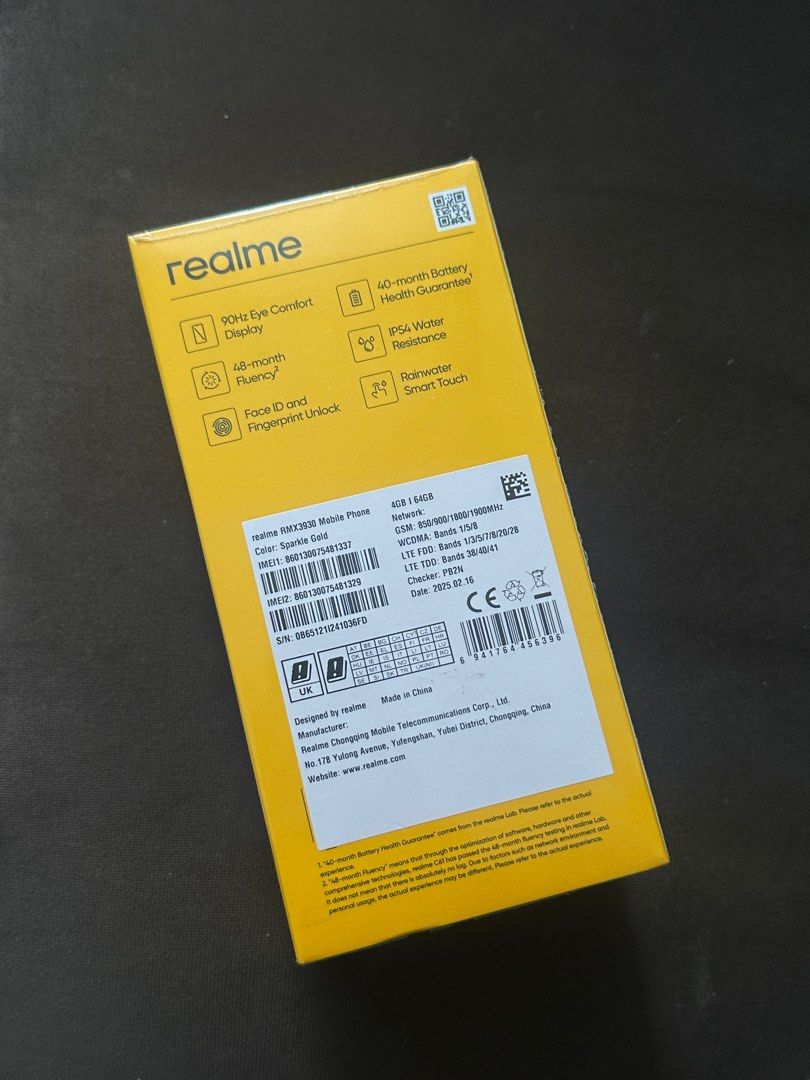 REALME HP C61 Mobile Phone (Gold) (Category: Realme) located in Mandaluyong City. Submitted by lilmisscapricorn (Listing ID 1366434268, Image 2). Description: REALME HP C61 Mobile Phone (Gold) - 4,599 Brand New and Sealed .