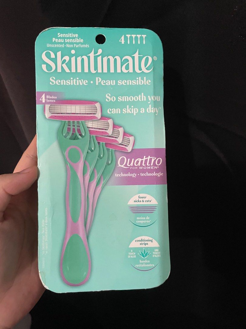 Skintimate Sensitive Quattro razor (Category: Hair Removal) located in Bulacan. Submitted by wolfhards (Listing ID 1366458267, Image 1). Description: Onhand, original from the U.S. 🇺🇸 – ₱280 •Condition: brand new, unsused (Please zoom in on the first two pics, there's dents on the box and some stains but not obvious. Never opened.) WYSIWYG (What you see is what you get) •RFS: Need space; I don’t use them. Padala ng kamag-anak. •Priority goes to