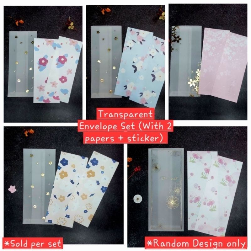 Translucent Envelope + 2 Papers Stationery Set with Bronzing Designs (Category: Stationery & School Supplies) located in Cavite. Submitted by herorganicbeauty (Listing ID 1366471961, Image 3). Description: ✔Material: Sulfuric Paper ✔Set inclusions: 1 Translucent Envelope + 2 Papers + 1 Sticker ✔Size: Envelope - 210 * 90 mm or 21 * 9 cm Papers: 205 * 85 mm or 20.5 * 8.5 cm ✔Note: NO moist-enable glue strip on the back flap. You may use the include