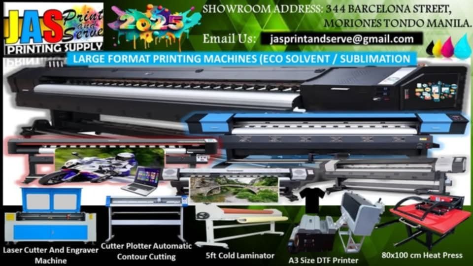 Brand New 6ft Tarpaulin Printer, Sticker Printer, Eco Solvent Printer, Sublimation Printer Large Format Printer (Category: Printers, Scanners & Copiers) located in Quezon City. Submitted by joemhelbarros272612 (Listing ID 1361861196, Image 1). Description: Supplier here! Looking for top-quality printing equipment and supplies? Look no further than JASPrint And Serve Printing Supply! We're easy to find and always ready to serve. Address: 344 Morio
