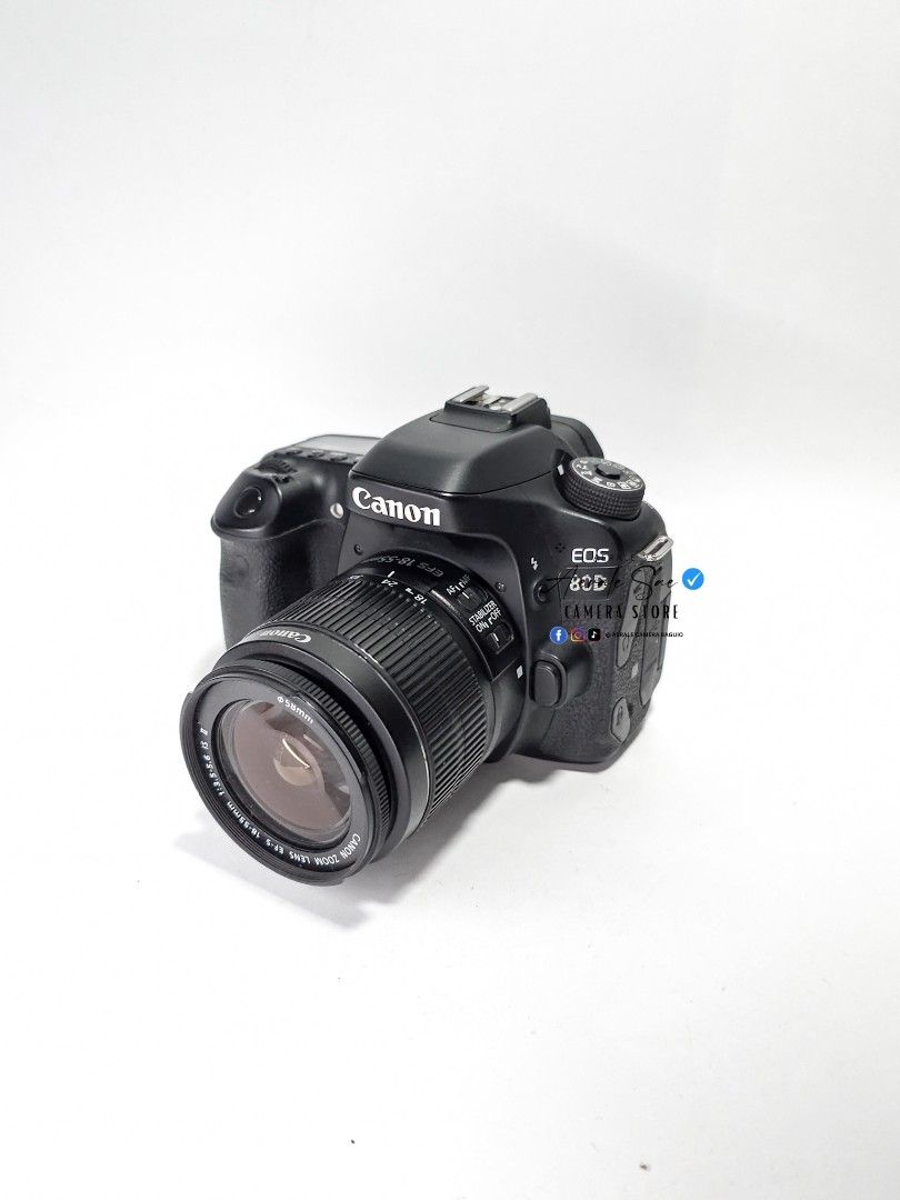 Canon EOS 80D + 18-55mm Lens (Category: Cameras) located in Baguio. Submitted by aeralecamerastore (Listing ID 1361812115, Image 2). Description: Canon EOS 80D + 18-55mm P 34,500 📍 Open For Cash on delivery anywhere in the Philippines 🇵🇭 No issues Good Condition Cosmetics: 9.5/10 ( makinis pa naman ) Actual Photo Posted 📷 SC : 15k sc Inclusions : 📦 Canon 80D + 18-55mm Lens 1x Battery Original Charger with Cable Camera Bag Original Strap Lens