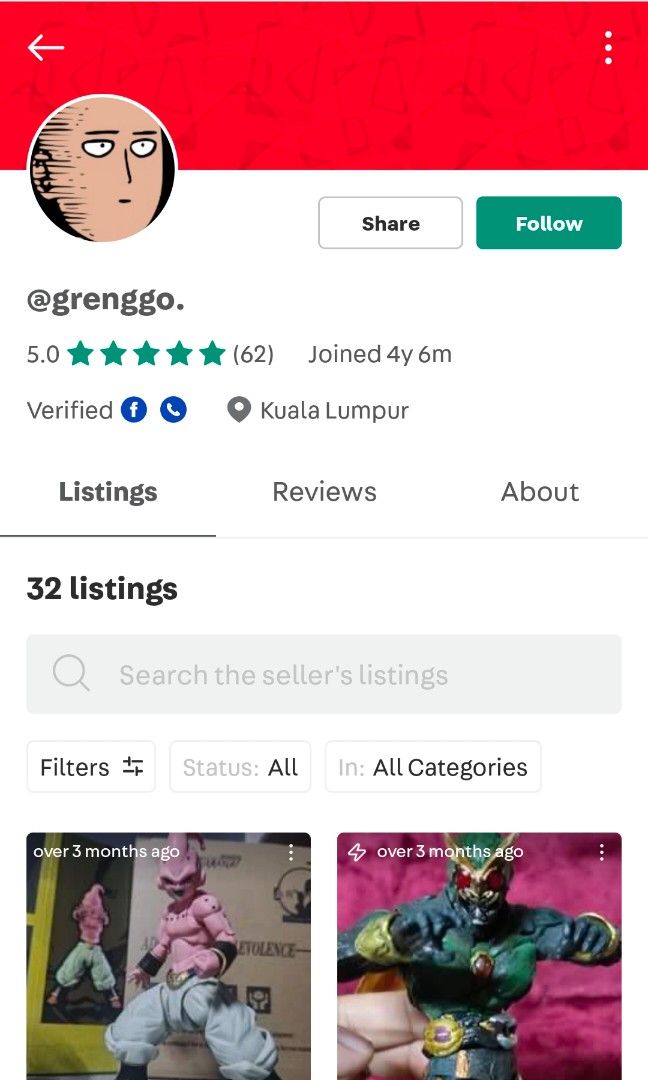 Feedbacks (Category: Announcements) located in Kuala Lumpur. Submitted by royfigz (Listing ID 1361892236, Image 2). Description: acc lama saya ada masalah dan tak boleh log in ,jadi sesiapa yang pernah deal dengan saya dan masih belum selesai lagi urusan tu,boleh pm saya😊🙌🏻 nama acc grenggo. (gambar saitama).