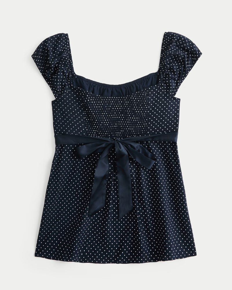 Hollister EASY LONGER-LENGTH BABYDOLL TOP (Viral Navy Polka Dot), Women's  Fashion, Tops, Blouses on Carousell