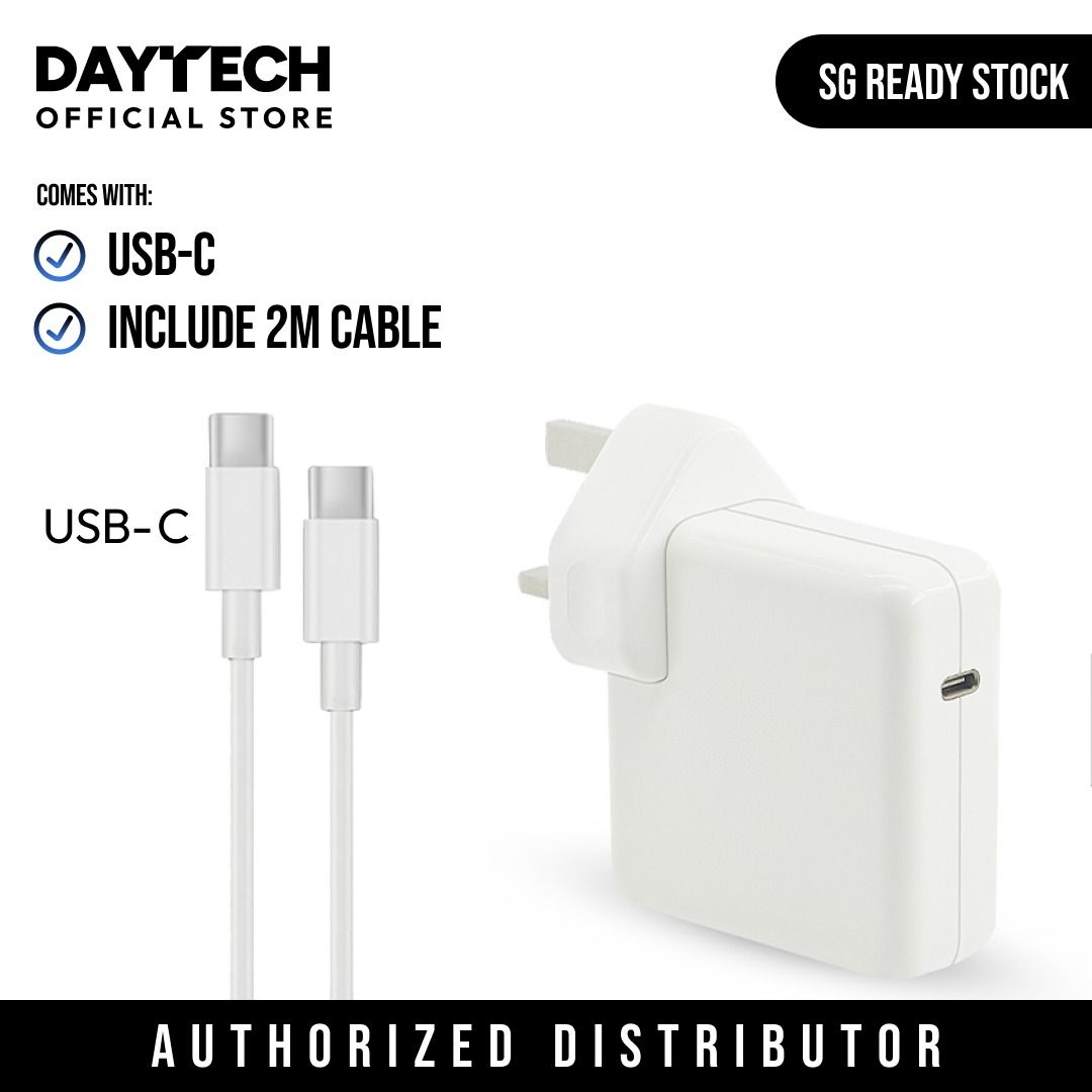 Macbook Charger Magsafe USB C 30W 45W 60W 61W 85W 87W 96W for Apple Laptops including Macbook Air 11 13 / Macbook Pro 13 15 17 USB-C , Magsafe 1 and 2 (Category: Cables & Adaptors) located in Singapore. Submitted by daytech (Listing ID 1219239594, Image 2). Description: ✅ Ready Stock in SG ✅ Brand New in Box ✅ One Month Local Warranty Please refer to listing photos for compatibility Magsafe 1 (L-tip) 45W- $24 60W- $28 85W- $29 Magsafe 2 (T-tip) 4