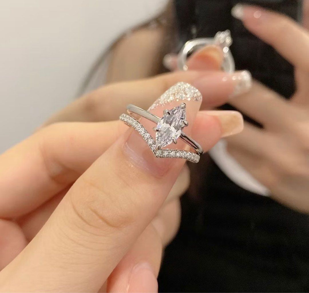 Moissanite S925 Marquise Cut Ring Set (Category: Rings) located in Manila. Submitted by dryden101 (Listing ID 1361930633, Image 1). Description: US Size 6 Original price P1700 Will send invoice if interested RFS - Will repurchase a smaller size due to weight loss.