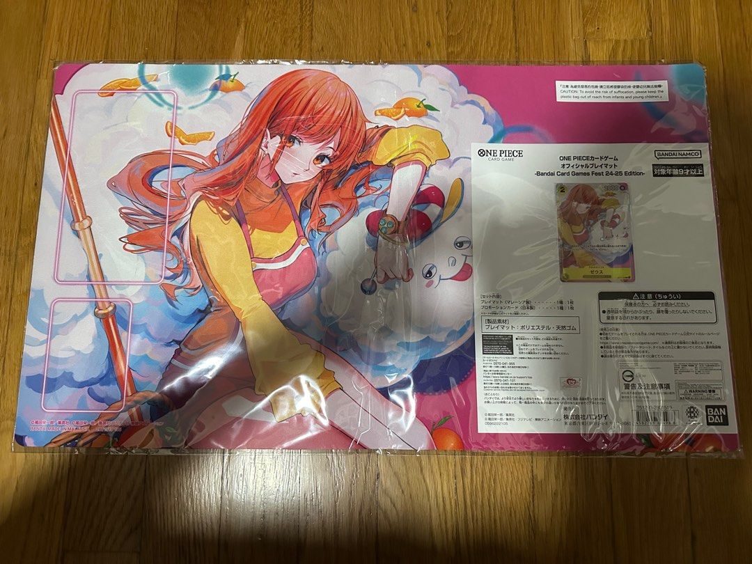 One Piece TCG: Nami & Zeus Bandai Card Fest Playmat & Promo Set (Category: Raw Cards) located in Singapore. Submitted by darrylow98 (Listing ID 1361947982, Image 1). Description: Price stated is for each. Have 6 sets available. #kaido #luffy #bonnie #katakuri #zoro #ace #borsalino #moria #enel #sakazuki #nami #queen #perona #cavendish #usopp #sanji #chopper #jimbei #pudding #brook ##boa #sabo #lucci #otama #law #lilith #mihawk #rebecca .
