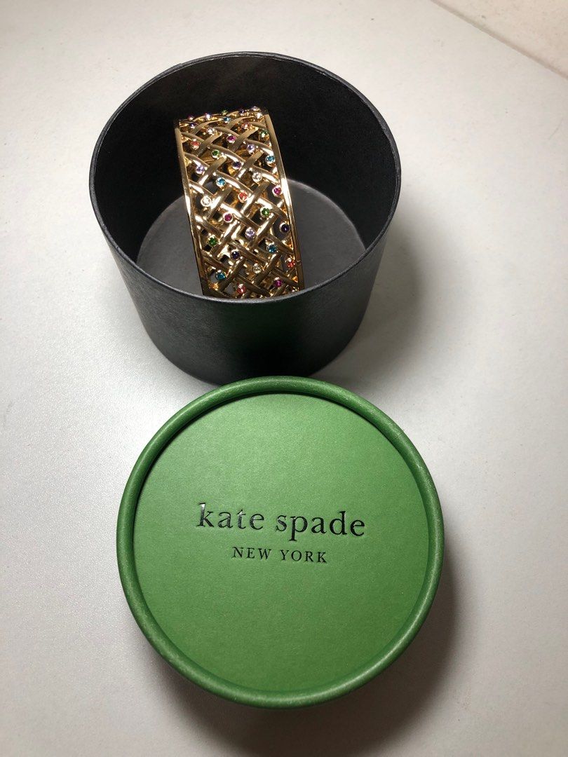 Orig katespade bangle bracelet (Category: Luxury Accessories) located in Valenzuela. Submitted by leneluxe (Listing ID 1361877244, Image 1). Description: Orig katespade bangle bracelet Gold hardware with swarovski multicolor stone Good condition Japan source .