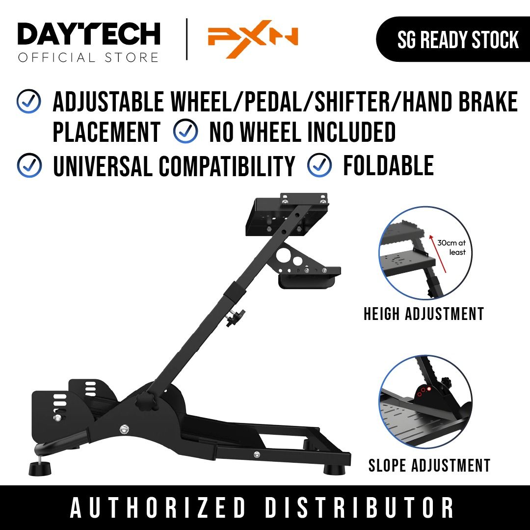 PXN A10 Racing Wheel Stand for Gaming Foldable | Compatible with Logitech Fanatec Thrustmaster Moza and PXN (Category: Controllers) located in Singapore. Submitted by daytech (Listing ID 1229727351, Image 2). Description: ✅ Ready Stock in SG ✅ 100% Authentic PXN Product (Authorized Reseller) ✅ One Year Local Seller Warranty 🔥 Universal Compatibility (PXN, Logitech, Fanatec, Thrustmaster Moza etc.) 🔥 Adjustable Wheel/ Pedal/ Shifter/ Handbrake P
