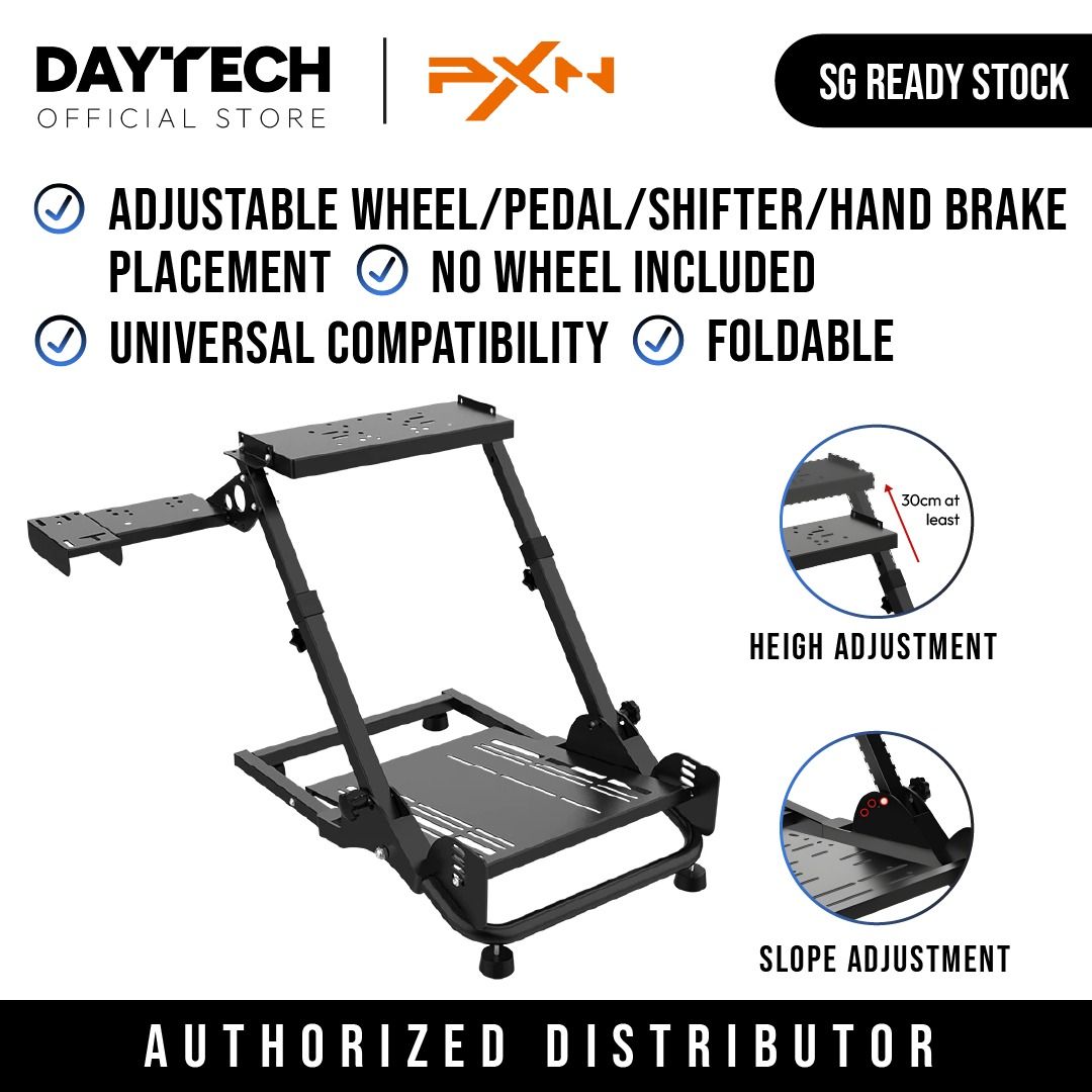 PXN A10 Racing Wheel Stand for Gaming Foldable | Compatible with Logitech Fanatec Thrustmaster Moza and PXN (Category: Controllers) located in Singapore. Submitted by daytech (Listing ID 1229727351, Image 3). Description: ✅ Ready Stock in SG ✅ 100% Authentic PXN Product (Authorized Reseller) ✅ One Year Local Seller Warranty 🔥 Universal Compatibility (PXN, Logitech, Fanatec, Thrustmaster Moza etc.) 🔥 Adjustable Wheel/ Pedal/ Shifter/ Handbrake P