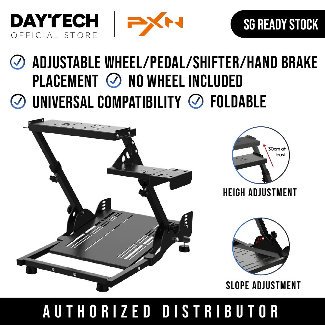 PXN A10 Racing Wheel Stand for Gaming Foldable | Compatible with Logitech Fanatec Thrustmaster Moza and PXN (Category: Controllers) located in Singapore. Submitted by daytech (Listing ID 1229727351, Image 1). Description: ✅ Ready Stock in SG ✅ 100% Authentic PXN Product (Authorized Reseller) ✅ One Year Local Seller Warranty 🔥 Universal Compatibility (PXN, Logitech, Fanatec, Thrustmaster Moza etc.) 🔥 Adjustable Wheel/ Pedal/ Shifter/ Handbrake P