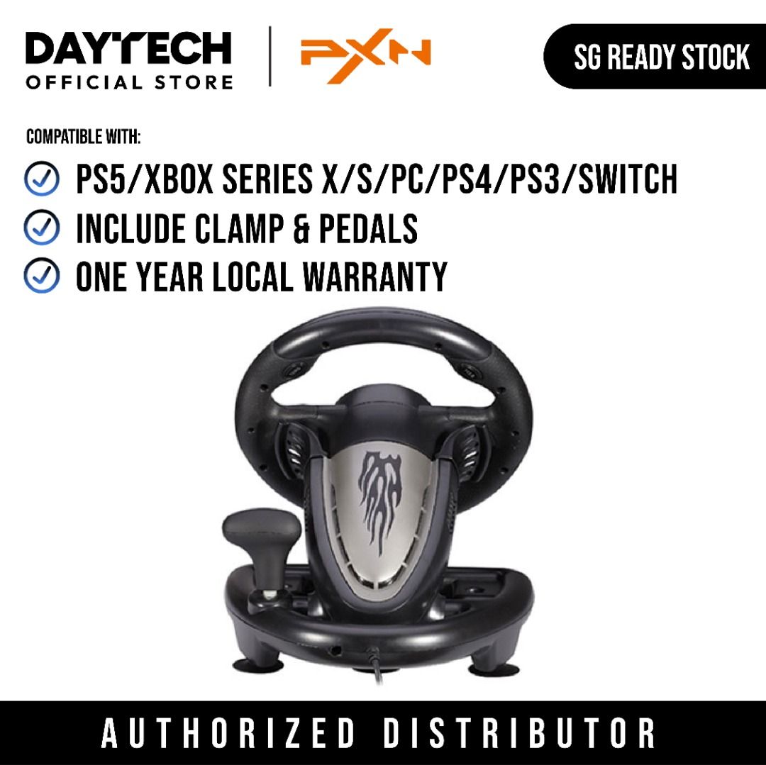 PXN V3II Gaming Racing Wheel PS5 XBOX SERIES PS4 XBOX ONE Switch PC Steering PS3 V3 Pro Steering Wheel (Category: Controllers) located in Singapore. Submitted by daytech (Listing ID 1041495539, Image 2). Description: ✅ Ready Stock in SG ✅ Brand New in Box ✅ 100% Authentic PXN Product (Authorized Reseller) ✅ Compatible with PS5, XBOX SERIES S/X, PS4, XBOX ONE, Switch, PC, PS3 ✅ One Year Local Seller Warranty 🔥 Plug n' Play 🔥 Haptic Feedback by D