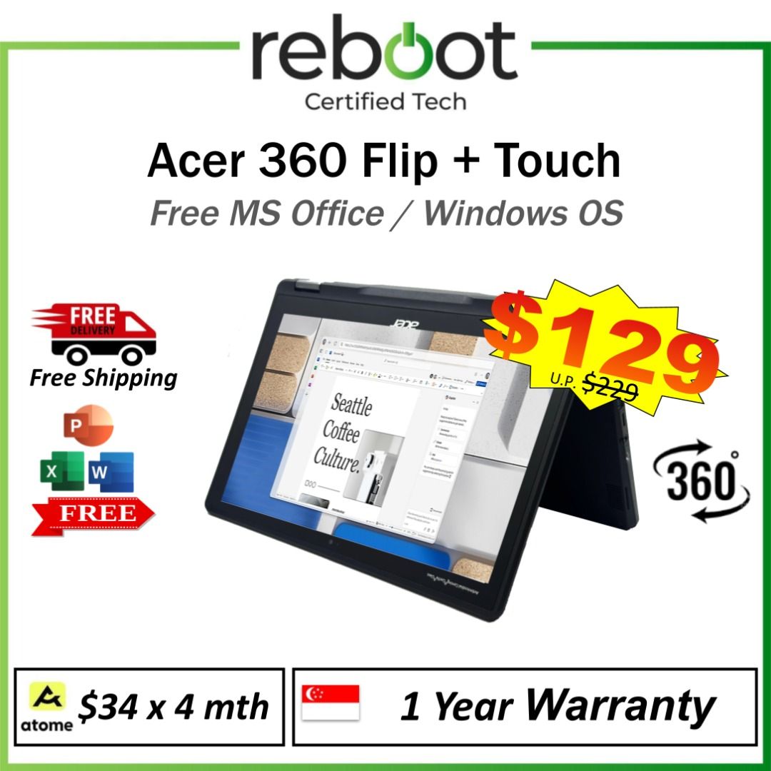 Acer 360 Flip Screen Laptop Multifunction Touch Screen Windows 11