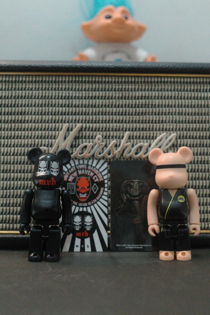 BEARBRICK SET (Category: Designer & Blind Box Toys) located in Manila. Submitted by keimnl (Listing ID 1362061361, Image 1). Description: - 350 each - with cards - cobra kai & mutant vinyl hardcore - downsizing collection.