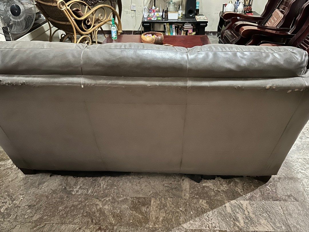Blims German Leather Sofa (Category: Sofas) located in Taguig. Submitted by misskweezy (Listing ID 1362077860, Image 2). Description: Flaws posted. Needs upholstery Loc. Magtanggol, Pateros Pick up only. PIOG.