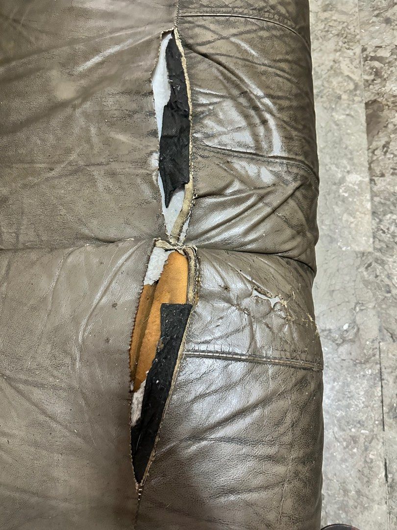 Blims German Leather Sofa (Category: Sofas) located in Taguig. Submitted by misskweezy (Listing ID 1362077860, Image 3). Description: Flaws posted. Needs upholstery Loc. Magtanggol, Pateros Pick up only. PIOG.