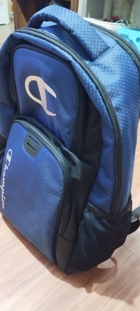 Champion Generation Laptop Backpack (Category: Backpacks) located in Quezon City. Submitted by kikaystrend (Listing ID 1362070756, Image 2). Description: No tag Features: Textured poly with reinforced backing Airmesh Media pocket High density printed logos Compartment w/ internal organizer Structured piping Silicone gear hanger Interior organizer in front pocket Padded haul loop Separate padded laptop compartment with padded sleeve and slip pocke