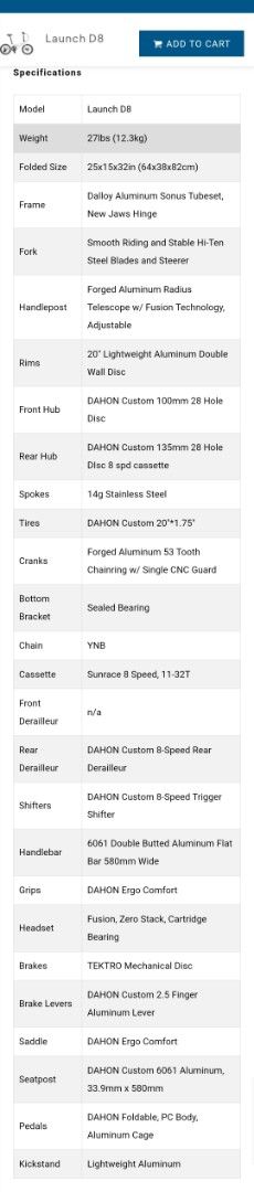 Dahon Launch D8 Folding Bike (Category: Bicycles) located in Pasig City. Submitted by seisei20 (Listing ID 1362027657, Image 2). Description: Barely used Dahon 🍃 D8 Launch Folding Bike Specs here: https://usa.dahon.com/products/launch-d8-code-ld850-for-500-off?variant=44651471700157 Meet ups: BGC, Commons, Kapitolyo.