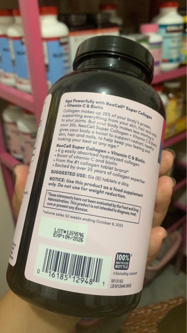 neocell super collagen 360 tablets (Category: Health Food, Drinks & Tonics) located in Santiago. Submitted by melanyas.fab.finds (Listing ID 1361968909, Image 2). Description: neocell super collagen 360 tablets Per serving: 6,000mg collagen 5,000mcg biotin 60mg vit C Good for hair, skin, nails and joints.