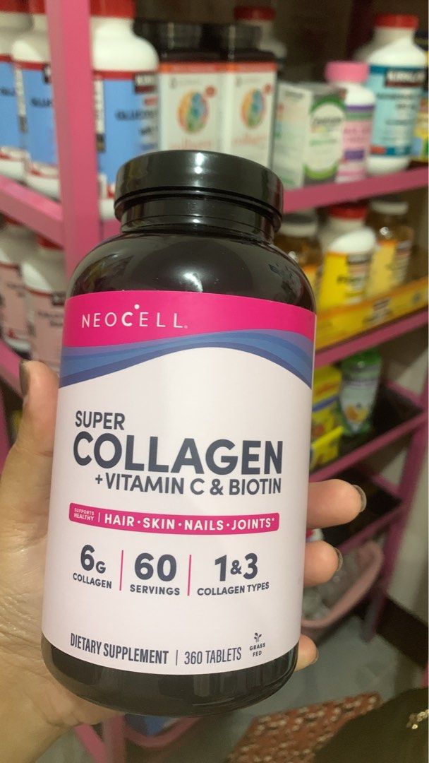 neocell super collagen 360 tablets (Category: Health Food, Drinks & Tonics) located in Santiago. Submitted by melanyas.fab.finds (Listing ID 1361968909, Image 1). Description: neocell super collagen 360 tablets Per serving: 6,000mg collagen 5,000mcg biotin 60mg vit C Good for hair, skin, nails and joints.