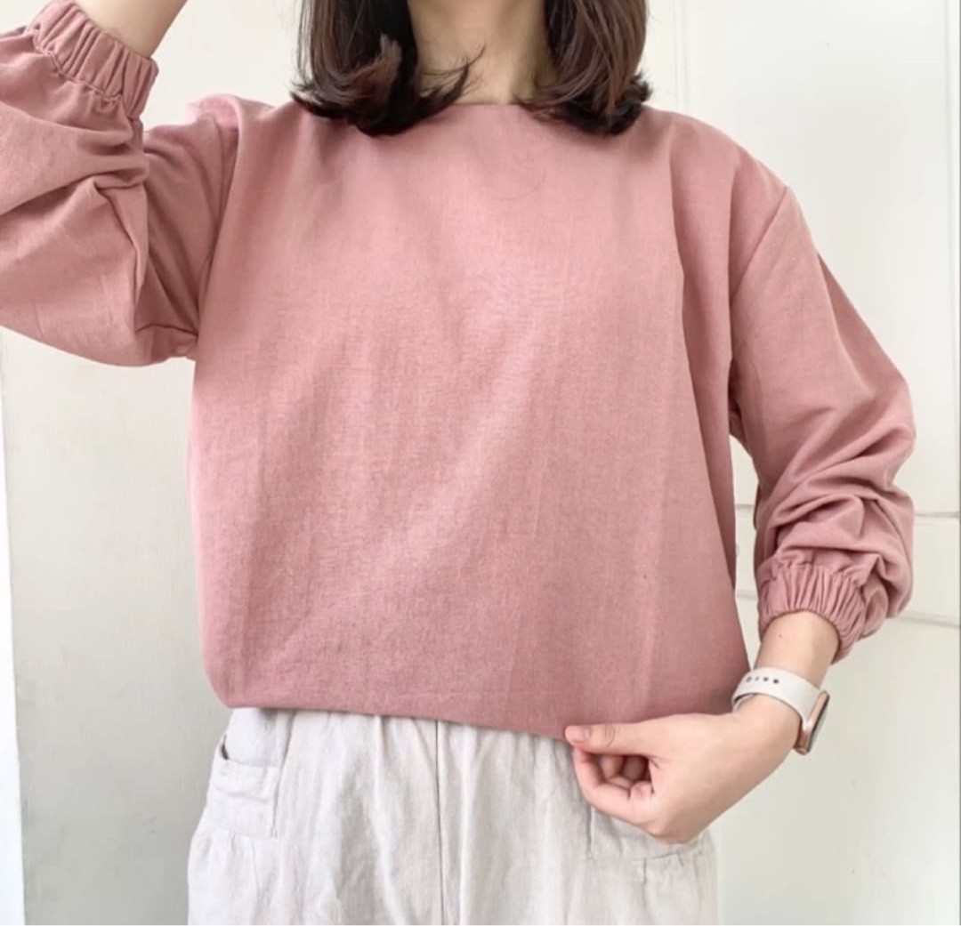 new-heclo-dusty-pink-women-blouse-linen-premium-fesyen-wanita-pakaian