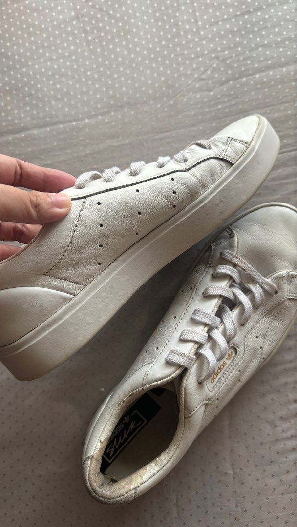 Original Adidas Sleek - Leather Sneakers (Category: Sneakers) located in Agno. Submitted by ursecondhand_chic (Listing ID 1362002542, Image 3). Description: Original Adidas Sleek •heavily used - see pics for more details •what you see is what you get •No box na po since padala lang from States •24 CM in sole - US 7 women •goods pa po ung exterior leather (pls zoom po ung provided images of the item for better reference) •maganda pa po gamitin. de